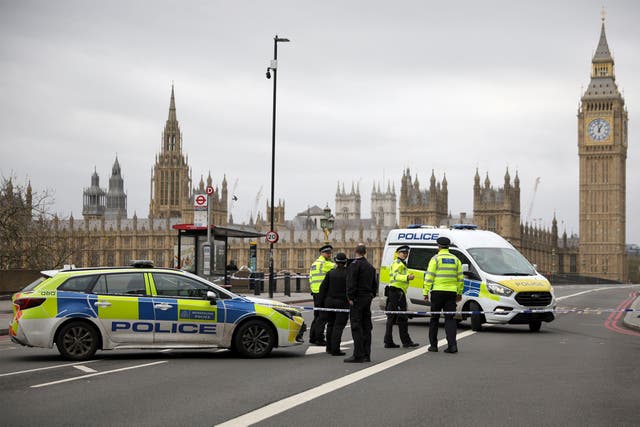 <p>Police on the scene at Westminster Bridge </p>