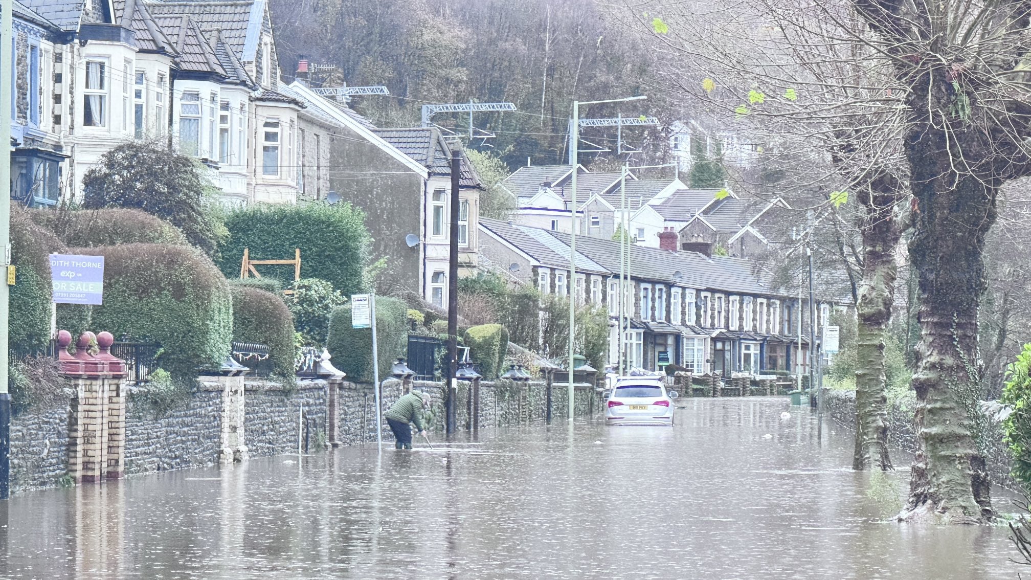 The storm saw flooding from the River Taff in Pontypridd, Wales