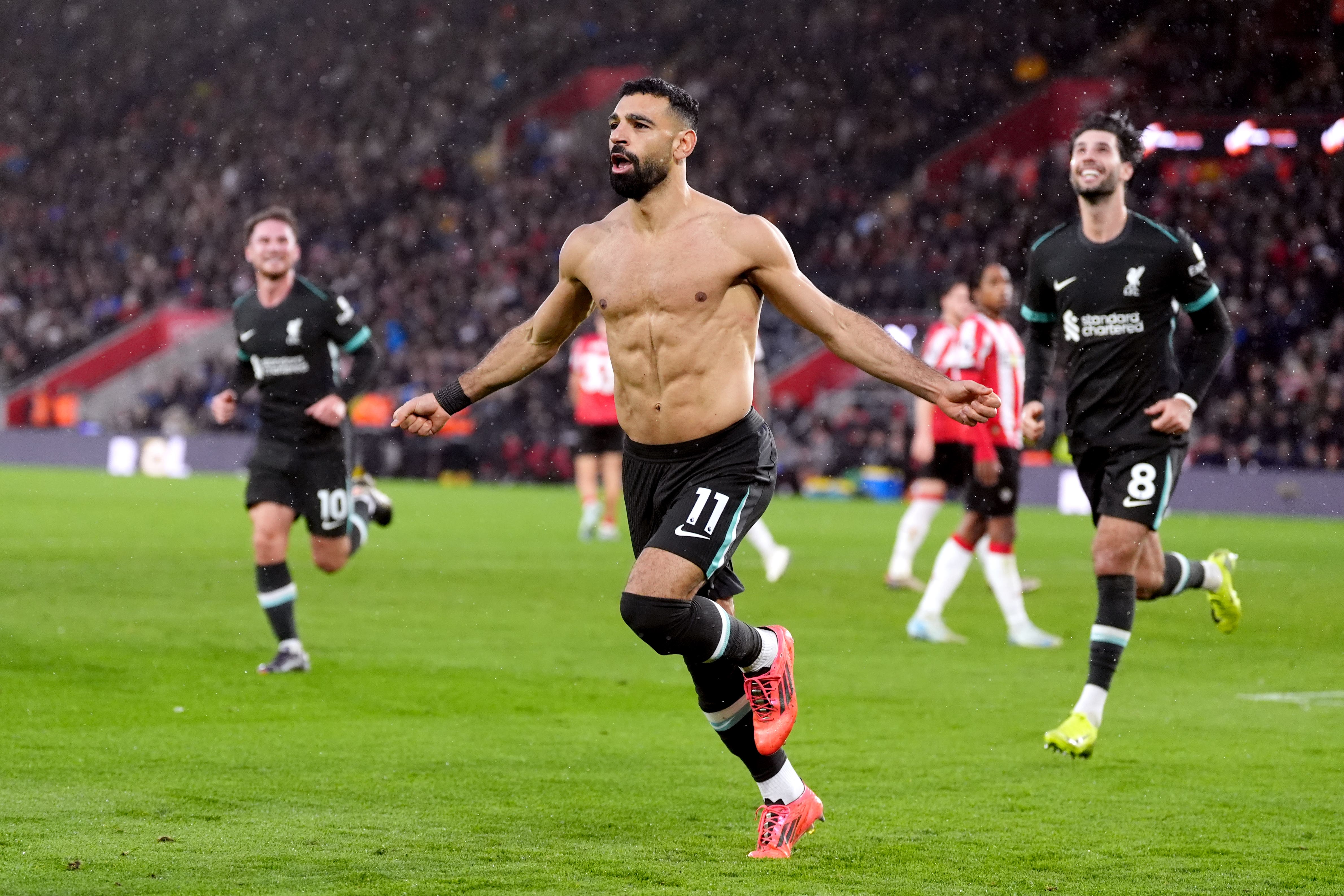 Mohamed Salah celebrates scoring Liverpool’s winning goal