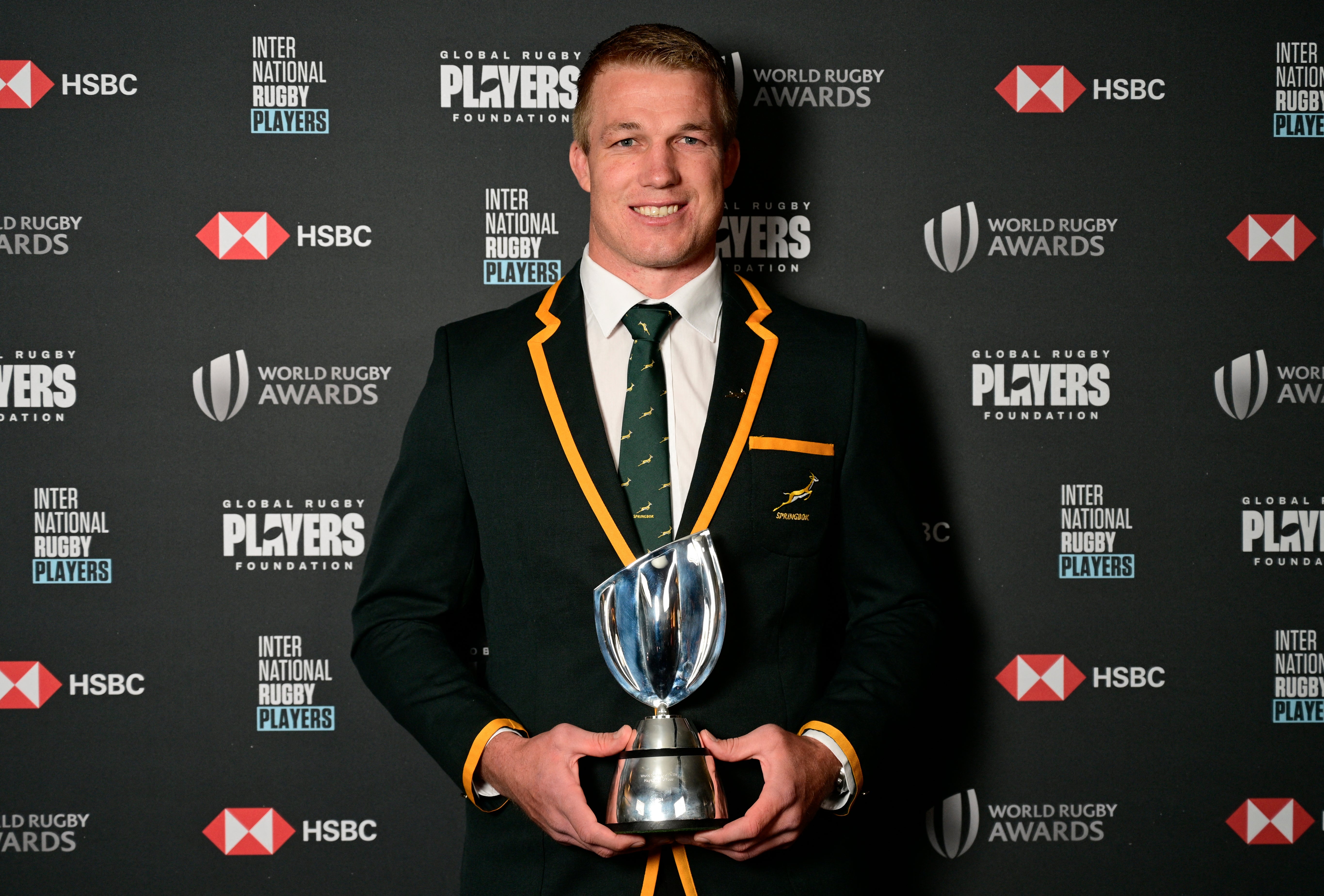 South Africa’s Pieter-Steph du Toit poses with the trophy