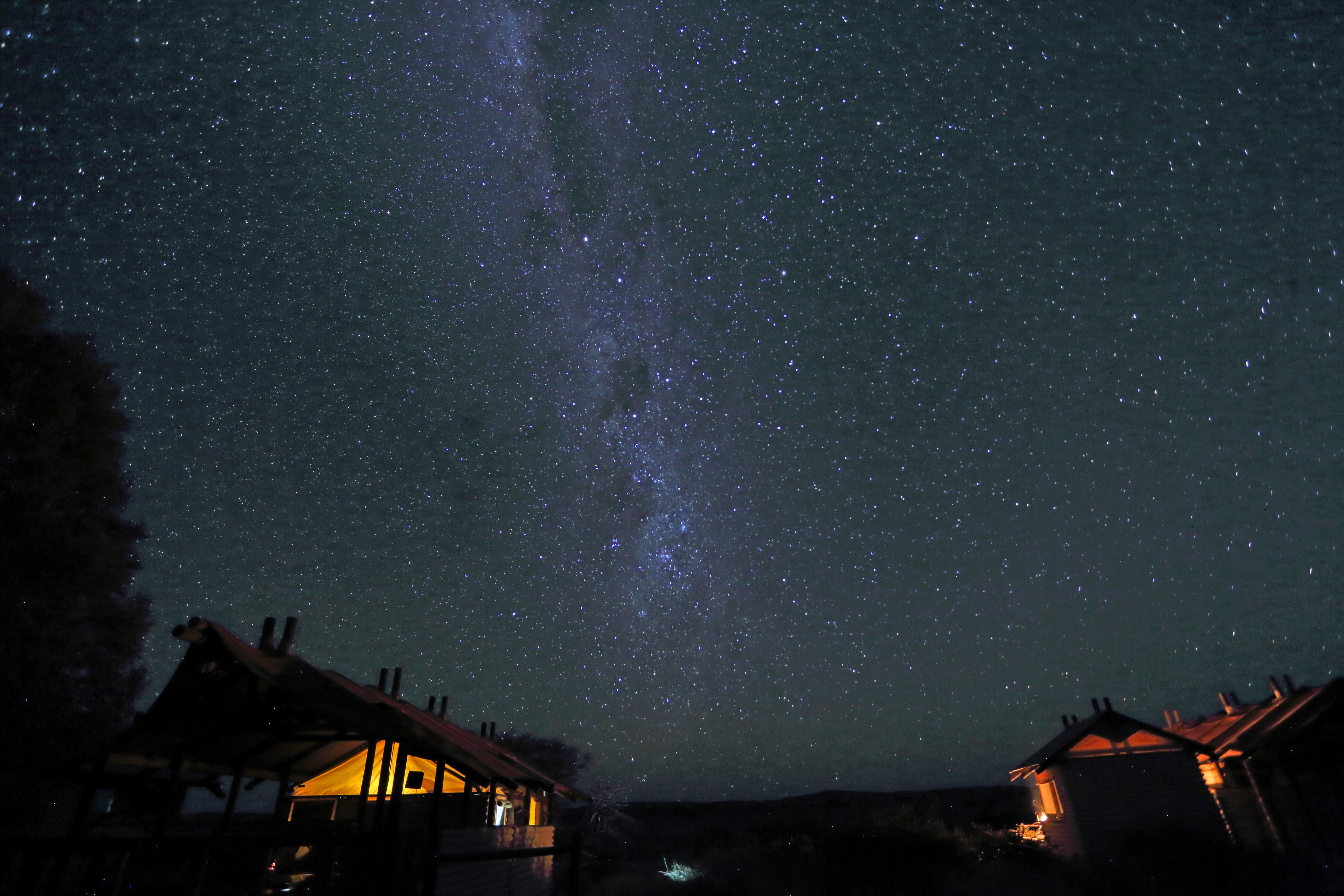 Starry sky over Kalahari Tent Camp, South Africa, Kgalagadi Transfrontier National Park (Alamy/PA)