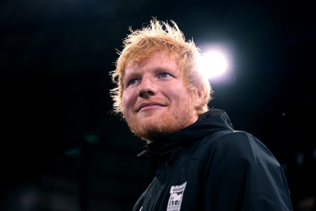 <p>Ed Sheeran was in attendance for Ipswich’s game with Manchester United</p>