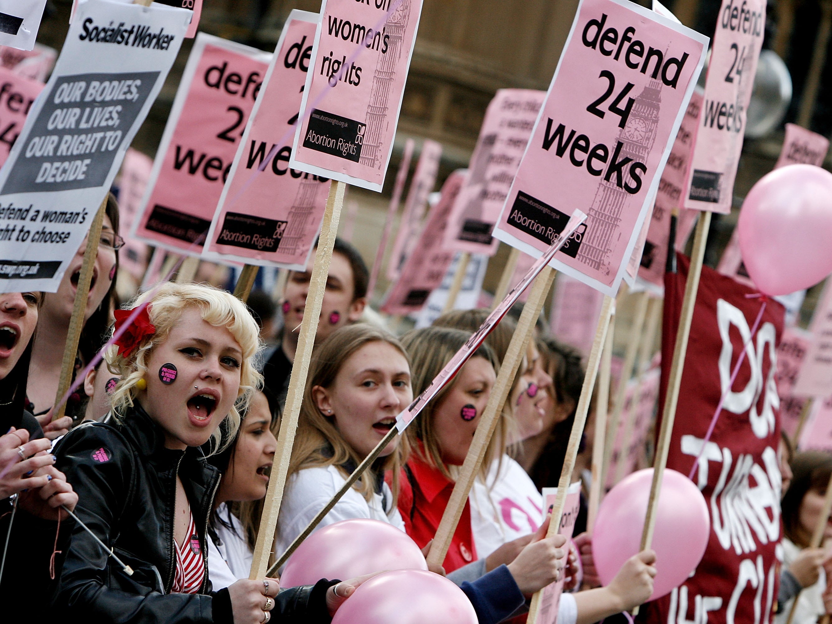 Abortion rights activists in 2008 calling for the 24-week cutoff to be maintained