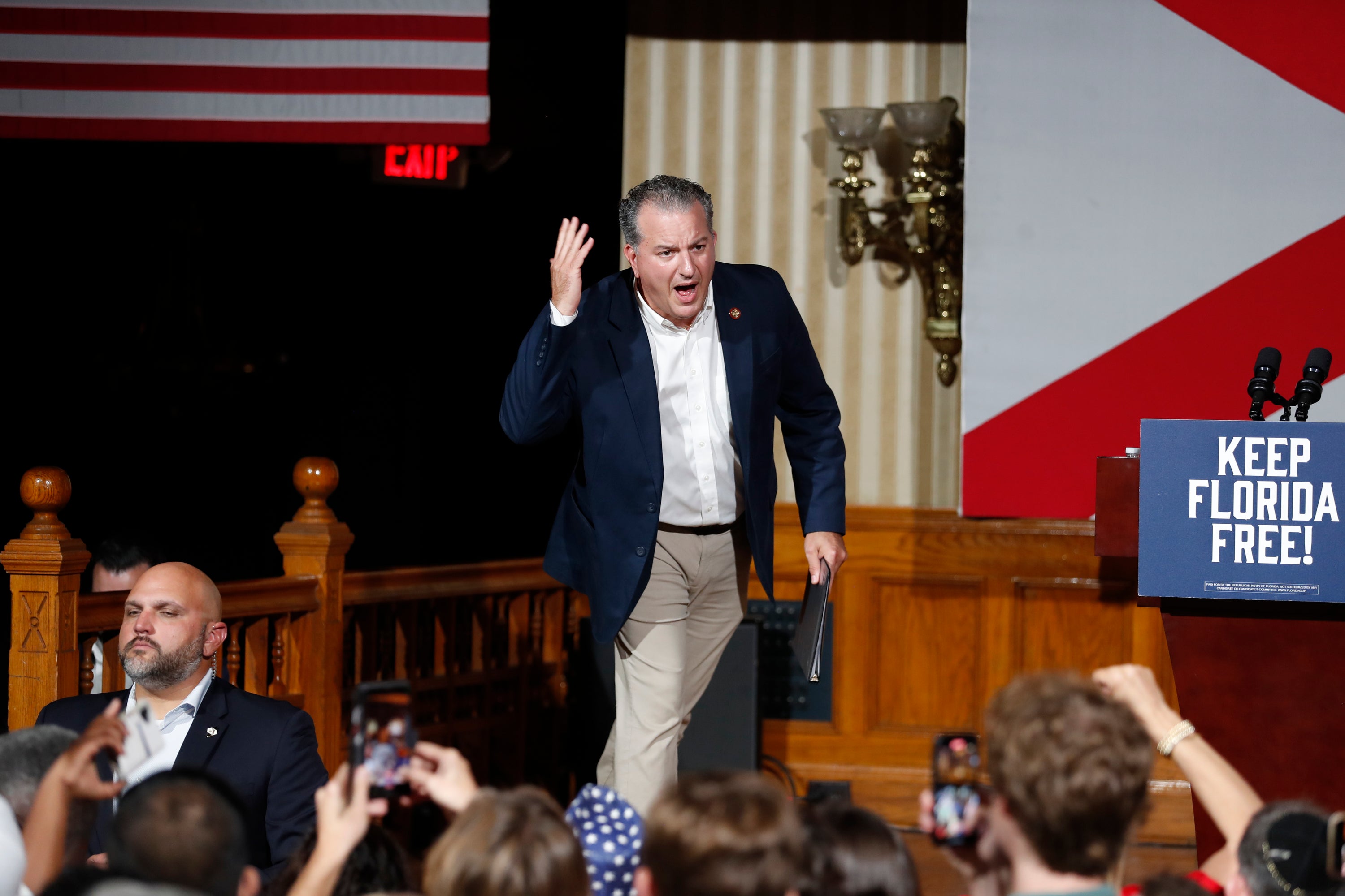 Jimmy Patronis, picture speaking at a Republican rally, has served as Florida’s CFO since 2017