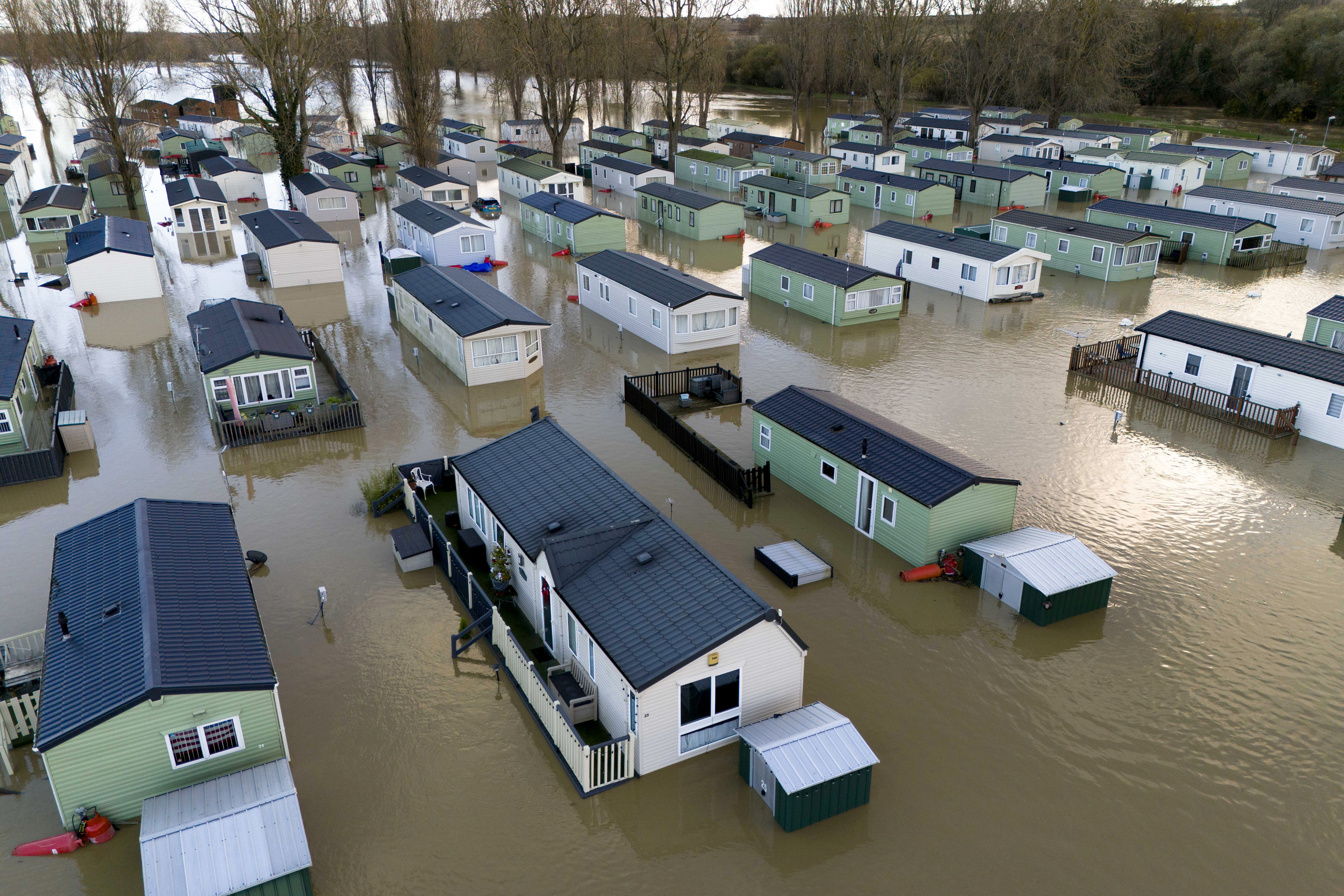 Flooded caravans at Billing Aquadrome Holiday Park near Northampton, Northamptonshire (Jordan Pettitt/PA)