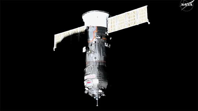 <p>The Progress 90 cargo craft approaches the International Space Station before docking Saturday. The spacecraft carried three tons of supplies. But, when astronauts opened the hatch, they also received something unexpected: an odor </p>