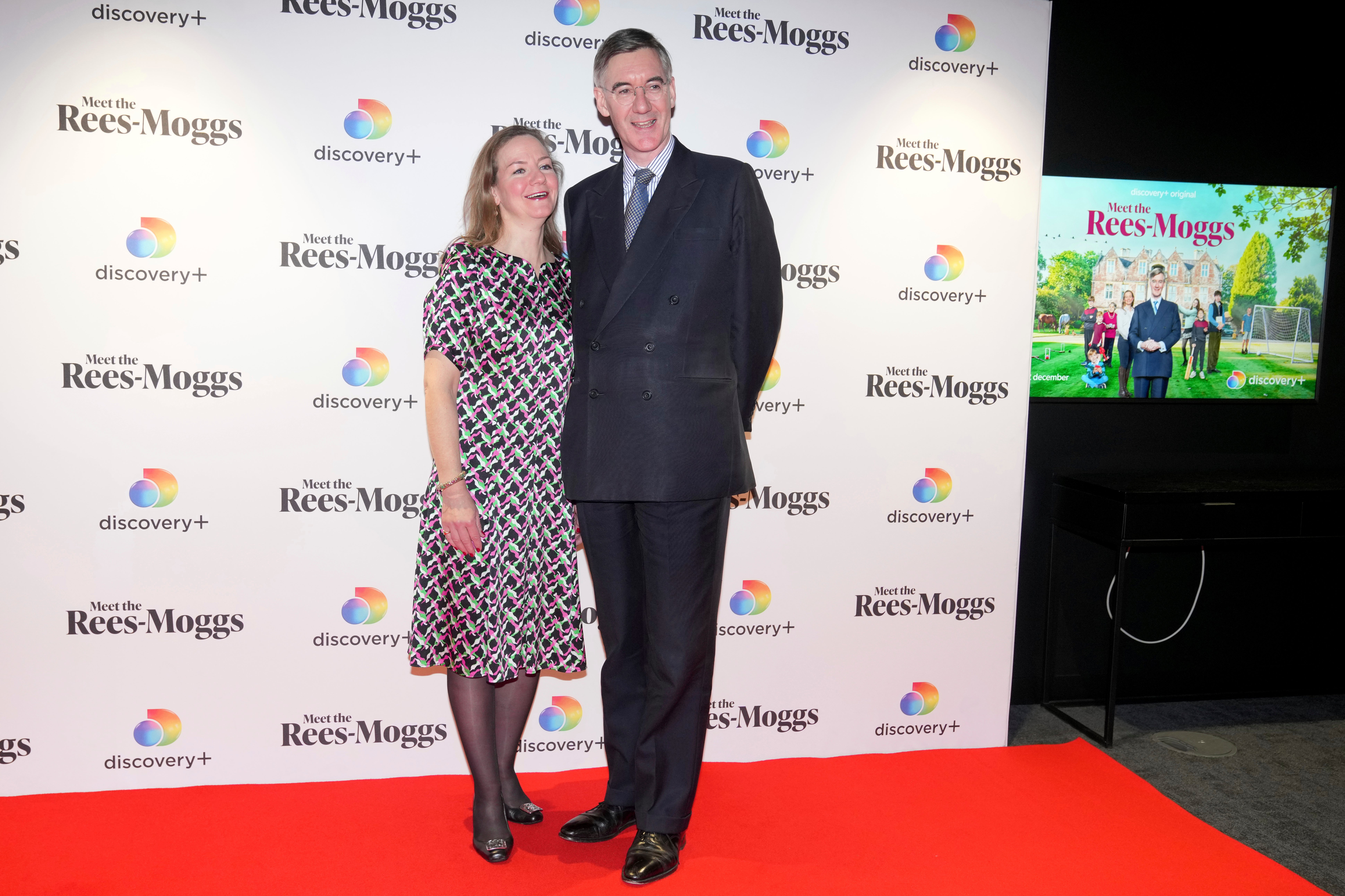 Jacob and Helena Rees-Mogg pose for photographers as they arrive to attend a screening for the new television series Meet the Rees-Moggs in London