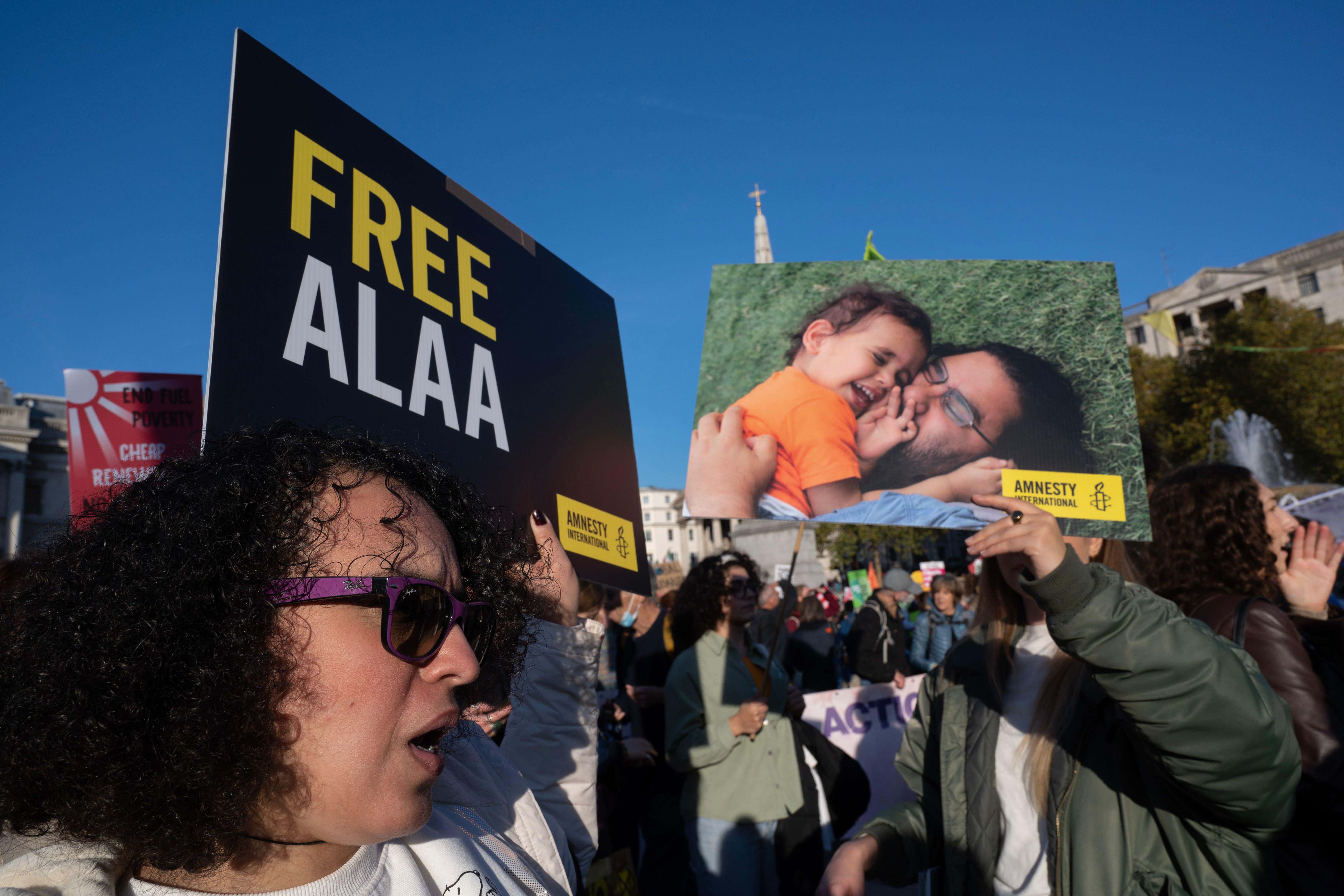 2KF6YNT On November 12th 2022 protesters demonstrate for climateThe Free Alaa campaign said he should have been released in September 2024 (PA)