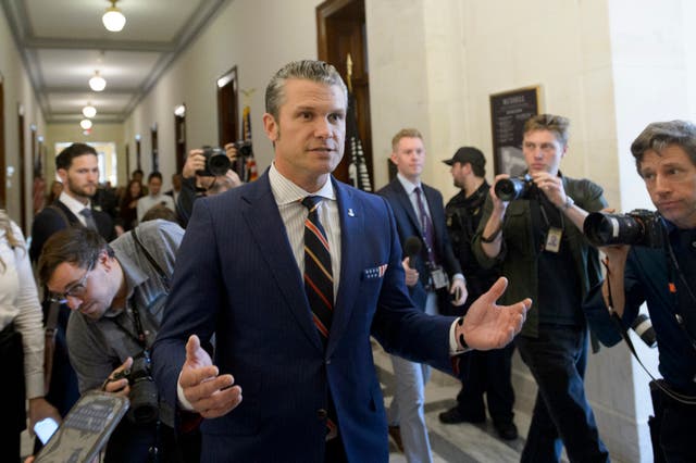 <p>Pete Hegseth talks to reporters on Capitol Hill. </p>