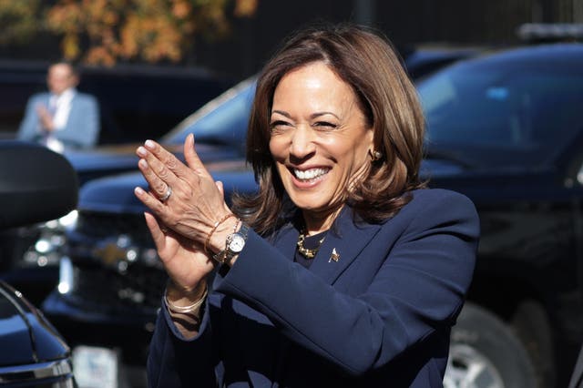 <p>U.S. Vice President Kamala Harris greets White House staff as she returns to the White House on November 12, 2024 in Washington, DC</p>