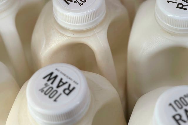 <p>Raw milk pictured on sale in Temecula, California. A raw milk producer in California can no longer distribute its products after its animals tested positive for the bird flu </p>