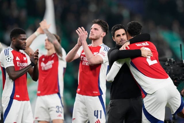 Mikel Arteta’s side scored five times in Portugal (Armando Franca/AP)