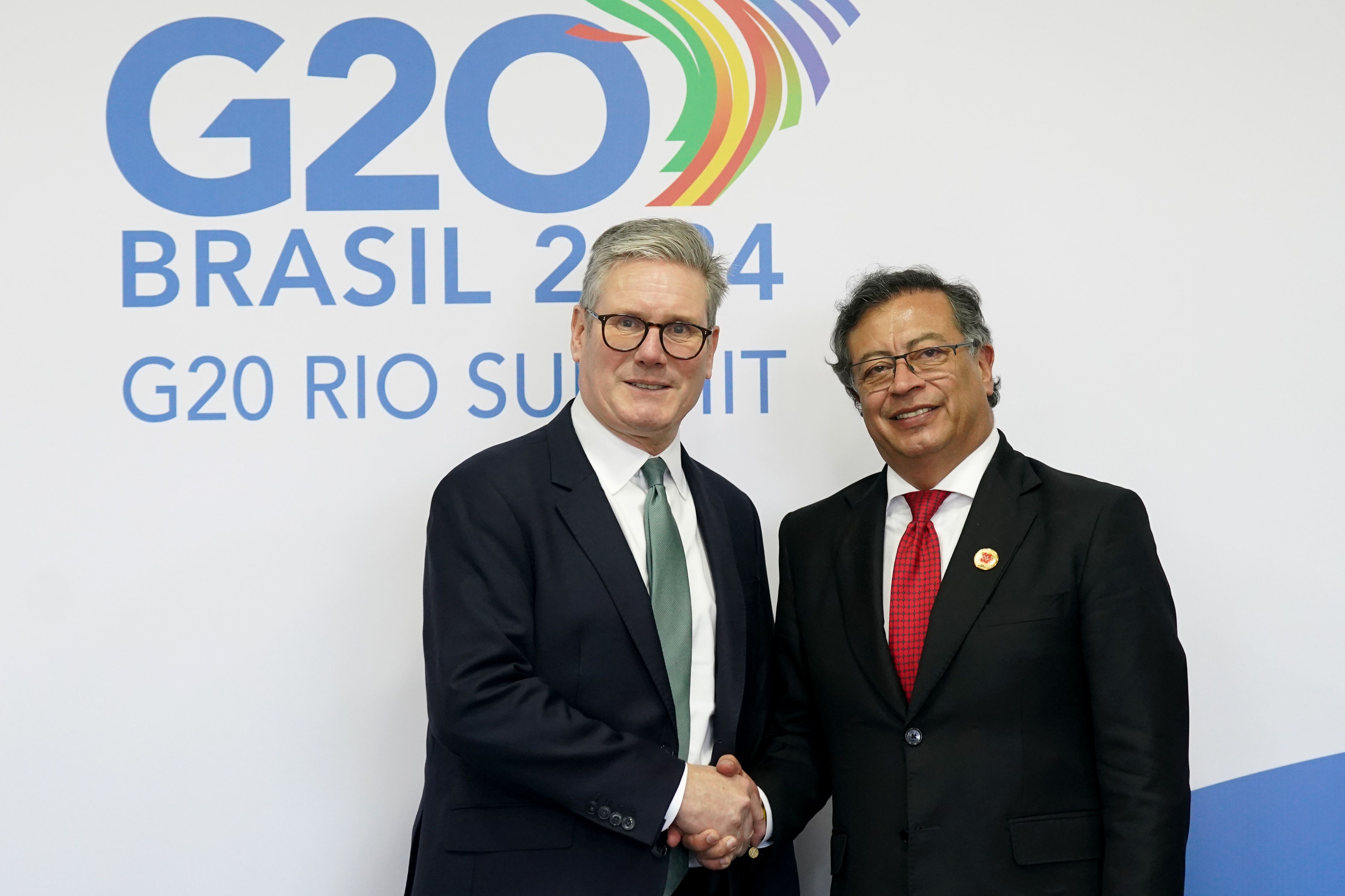 Prime Minister Sir Keir Starmer (left) during a bilateral meeting with President of Colombia Gustavo Petro, at the G20 summit at the Museum of Modern Art in Rio de Janeiro, Brazil in November (Stefan Rousseau/PA)