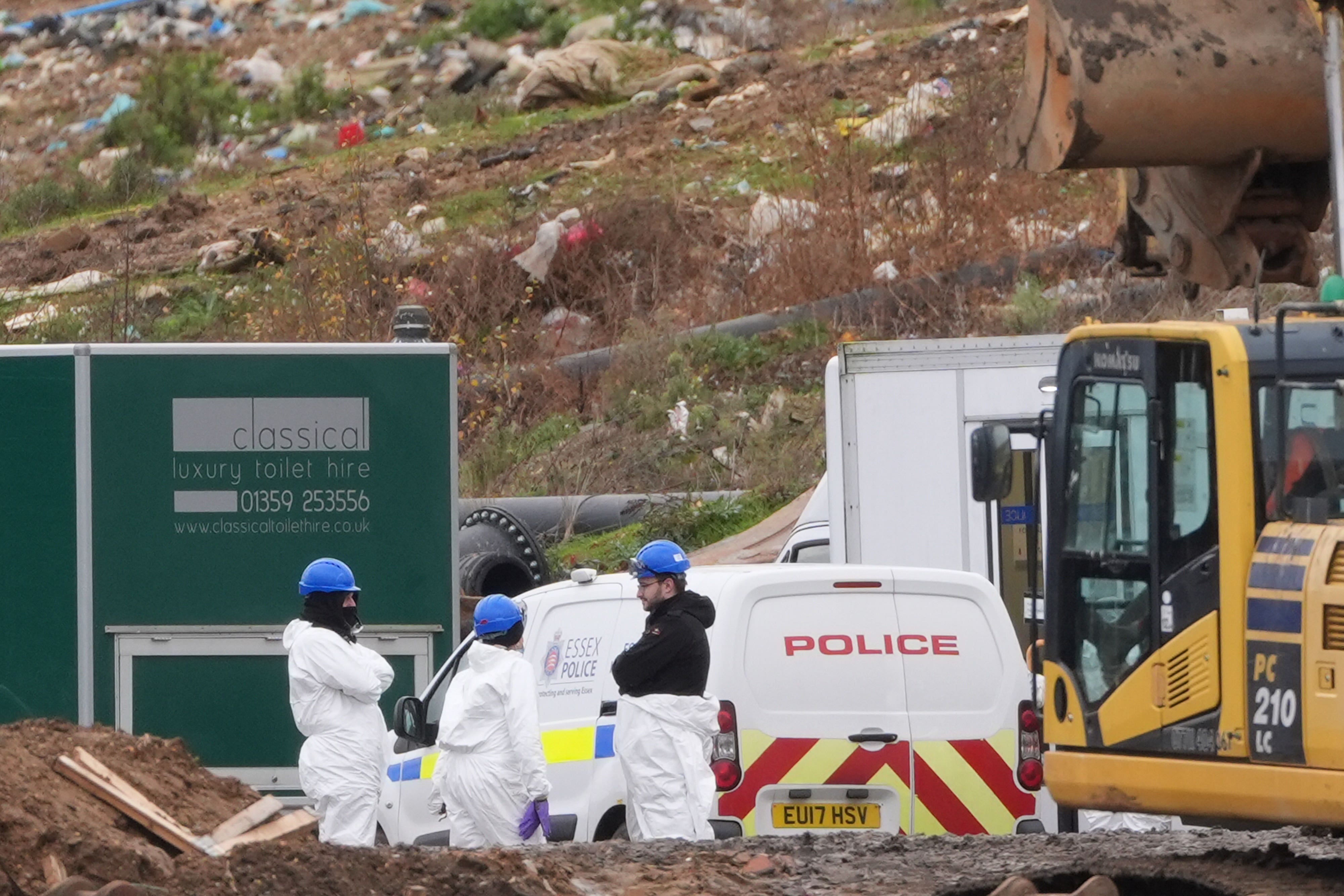 Police officers during the search of part of a landfill site in Essex for the body of missing man Cumali Turhan (Joe Giddens/PA)