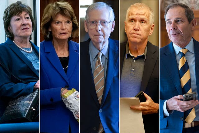 <p>Susan Collins, Lisa Murkowski, Mitch McConnell, Thom Tillis and John Curtis </p>