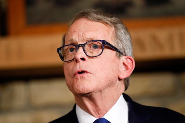 <p>Mike DeWine speaks, Jan. 14, 2019, in Cedarville, Ohio.</p>