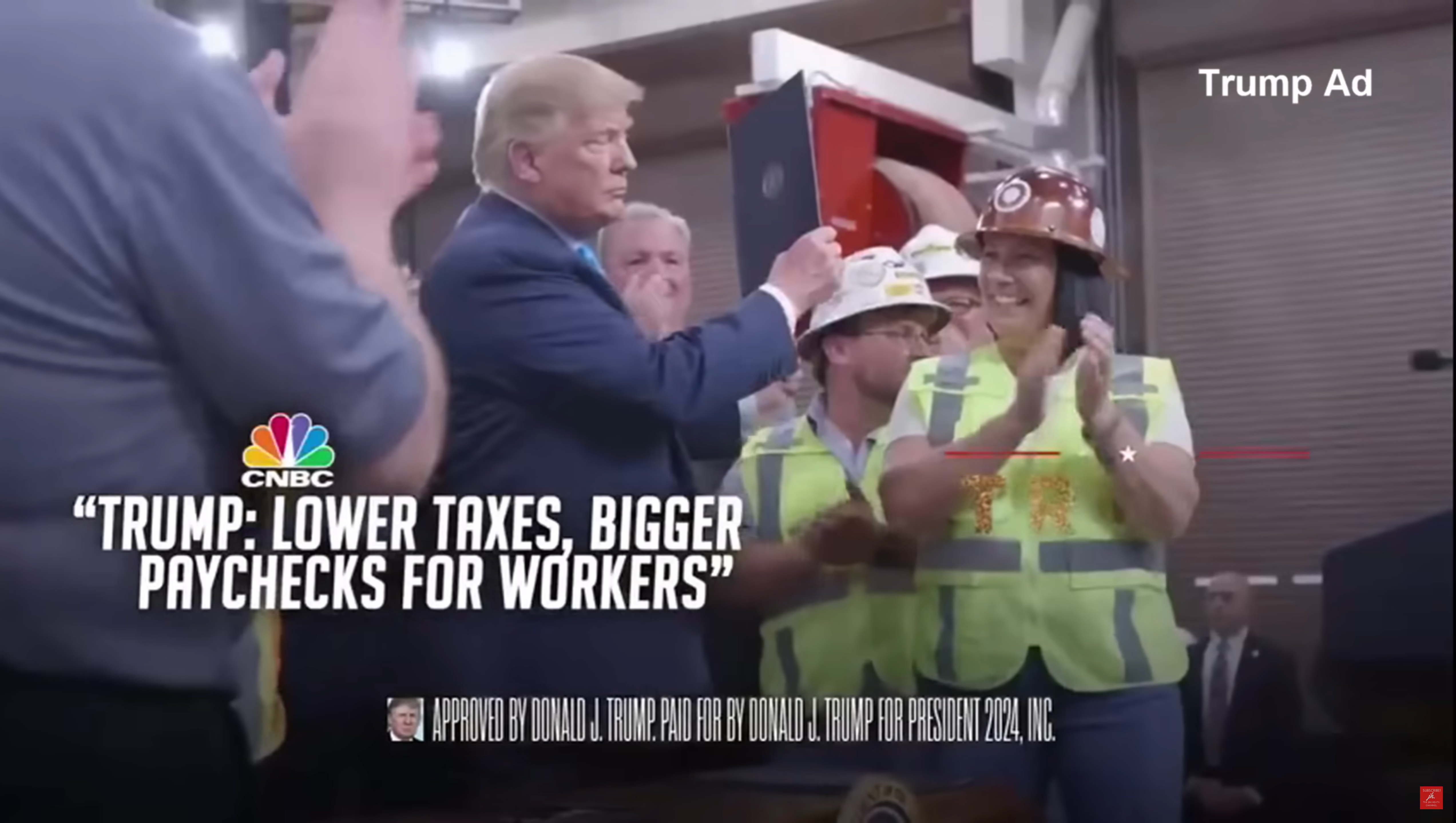 As the words “Trump is for you” plays, images of people working shows