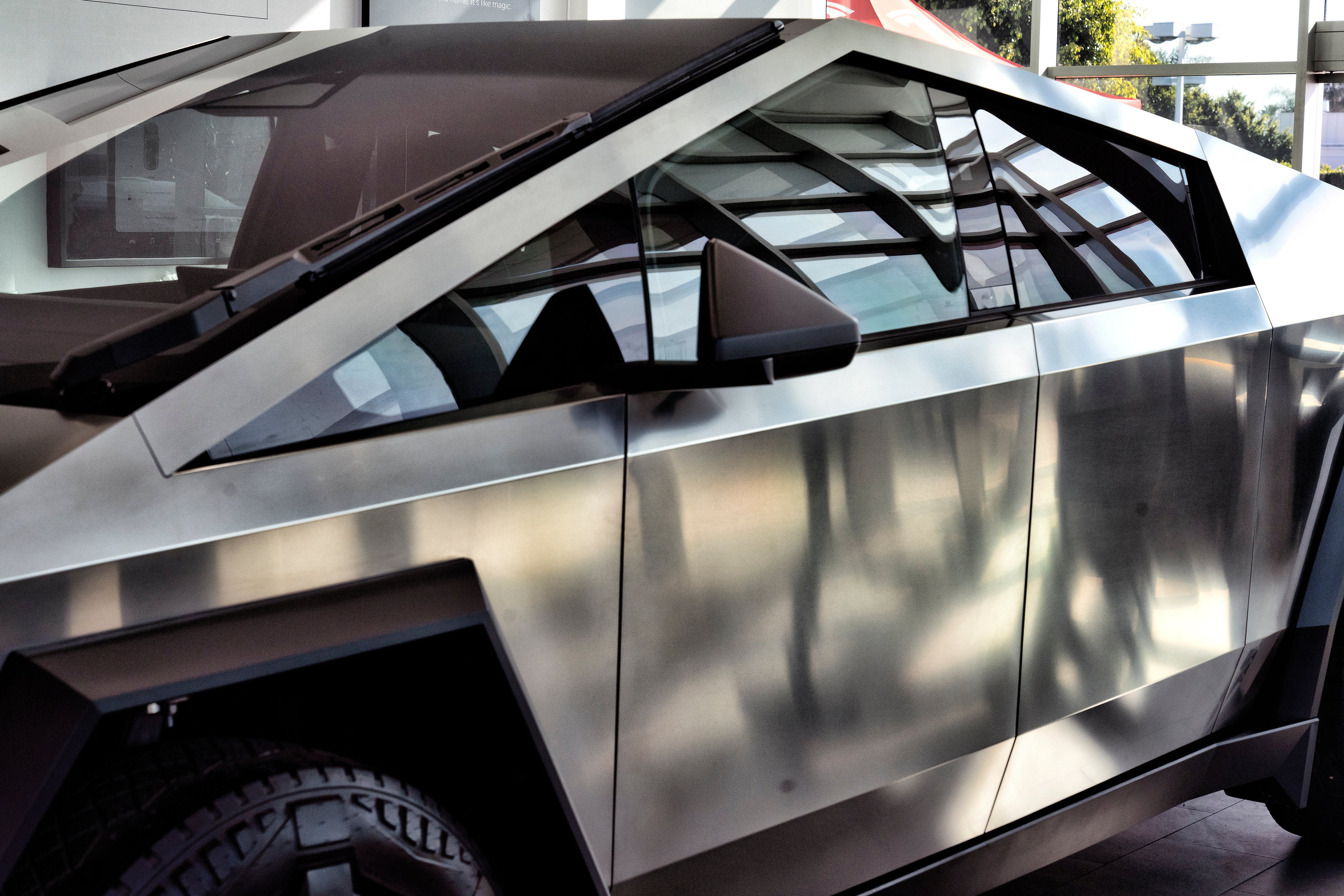 A Tesla Cybertruck on display at Tesla in Buena Park, California in December 2023