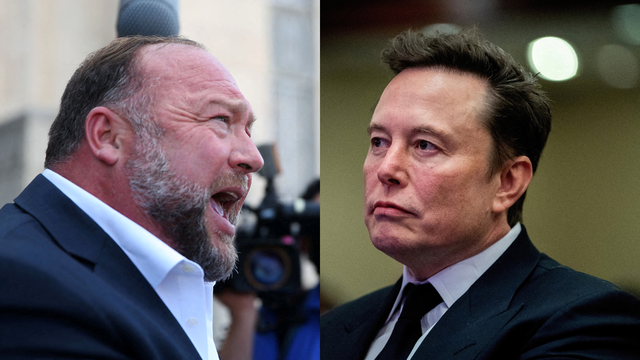 <p>Elon Musk, right, is inserting his platform into a legal fight between Alex Jones, left, and control of his InfoWars platforms after satirical publication The Onion won a bid for the conspiracy theory website and its assets.</p>