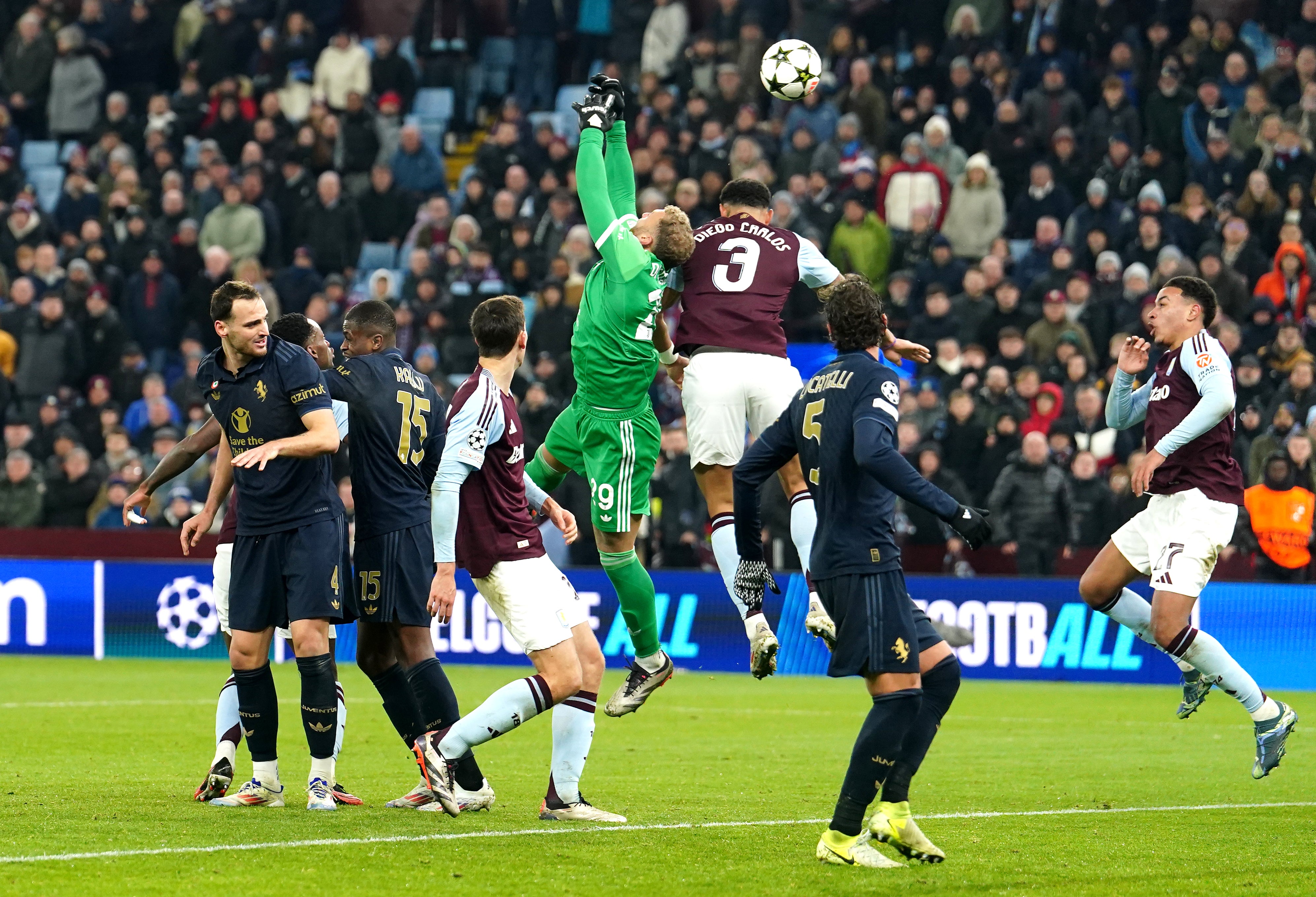 Diego Carlos was adjudged to have fouled Juventus goalkeeper Michele Di Gregorio (David Davies/PA)