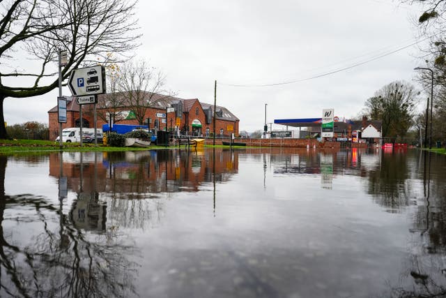 Hanley Road in Upton upon Severn which is closed due to flooding (PA)