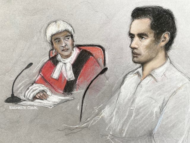 <p>Court drawing of Daniel Khalife appearing at Woolwich Crown Court (Elizabeth Cook/PA)</p>
