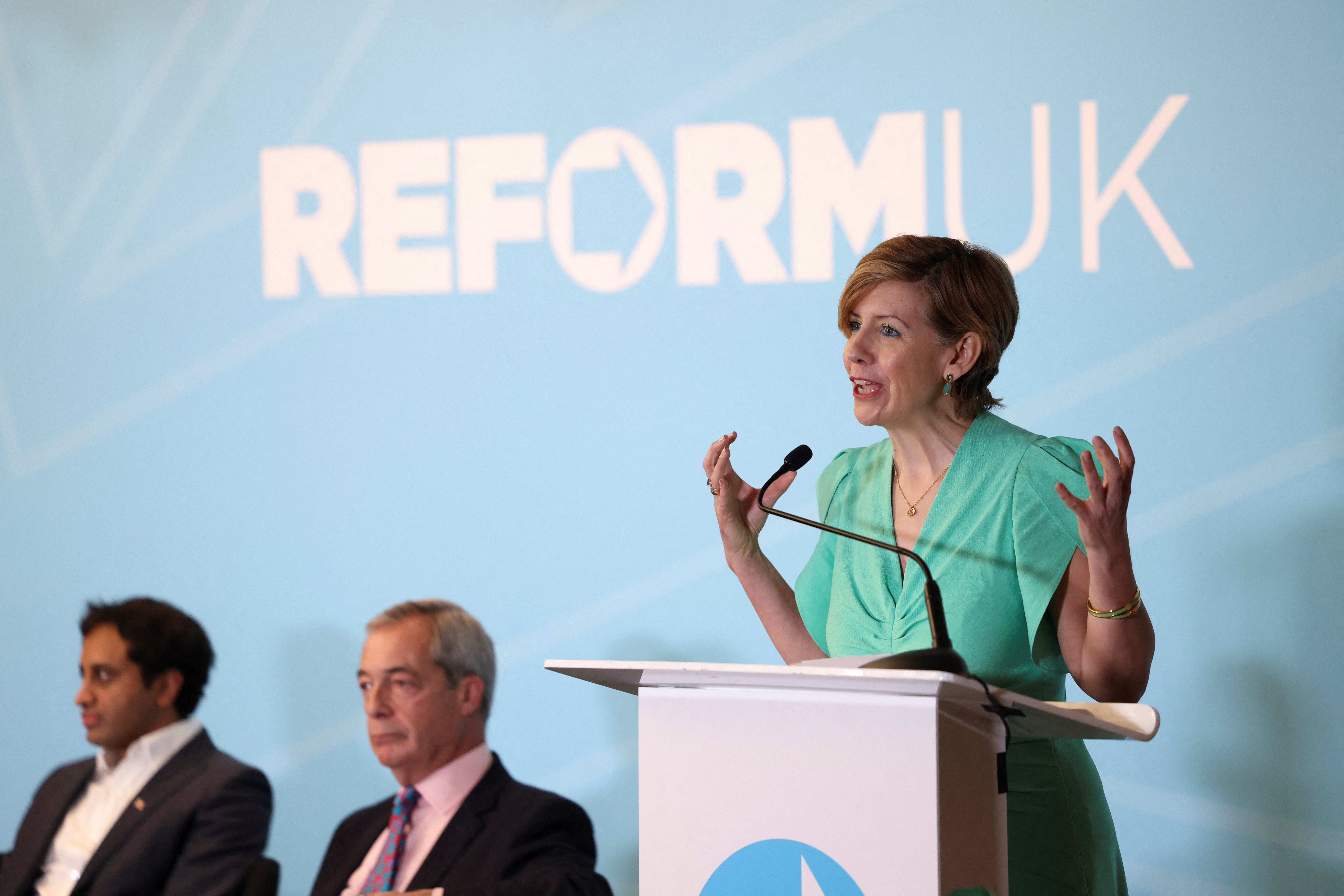 Andrea Jenkyns at a Reform UK press conferece announcing her defection