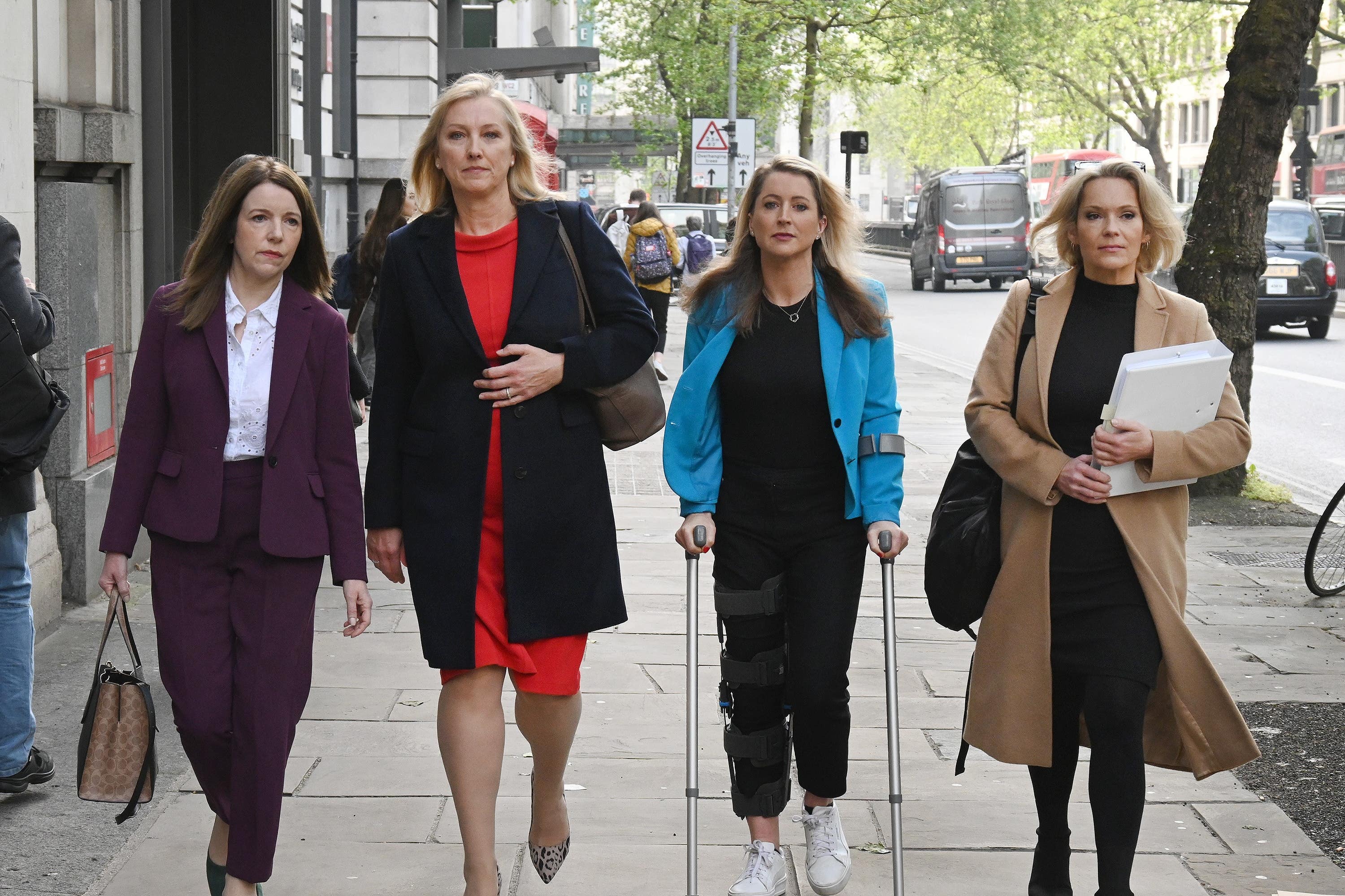 Annita McVeigh, Martine Croxall, Karin Giannone and Kasia Madera arriving at the London Central Employment Tribunal in central London (PA)