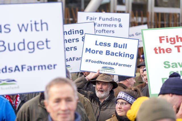 Members of the National Farmers’ Union (NFU) Scotland joined a rally outside the Scottish Parliament in Edinburgh (Jane Barlow/PA)