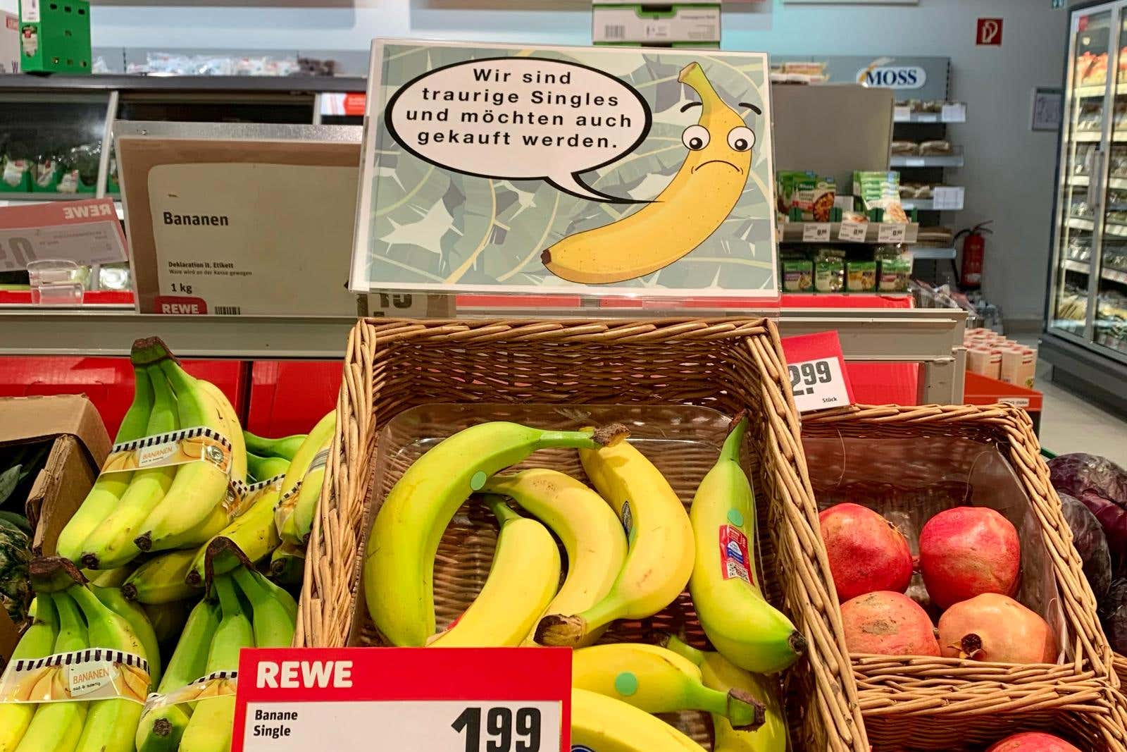 Researchers used sad and happy banana signage for a social experiment in a German supermarket chain (Svenja Gerecht/Aachen University/University of Bath/PA)