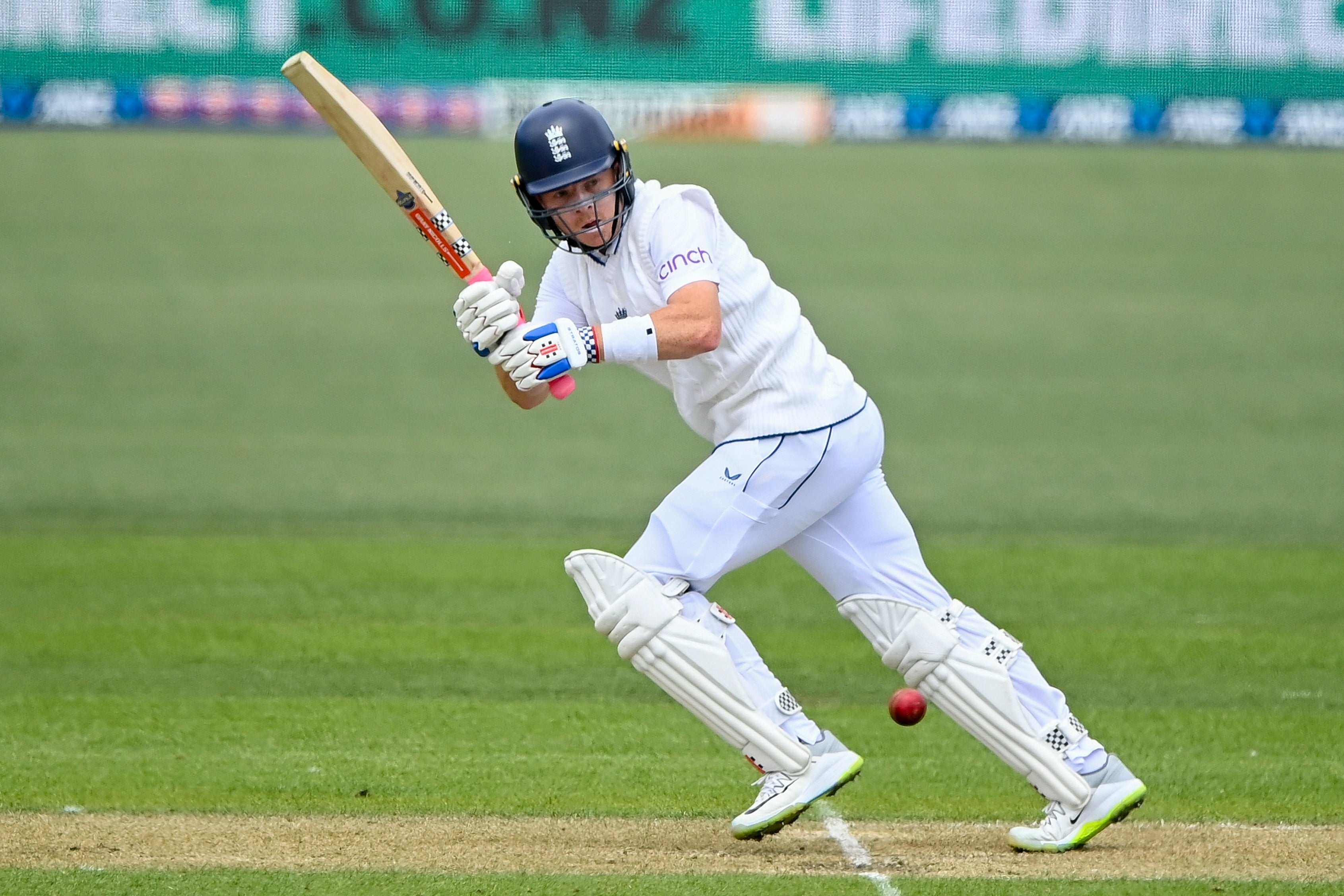 England’s Ollie Pope bats during play on the second day (John Davidson/Photosport/AP)