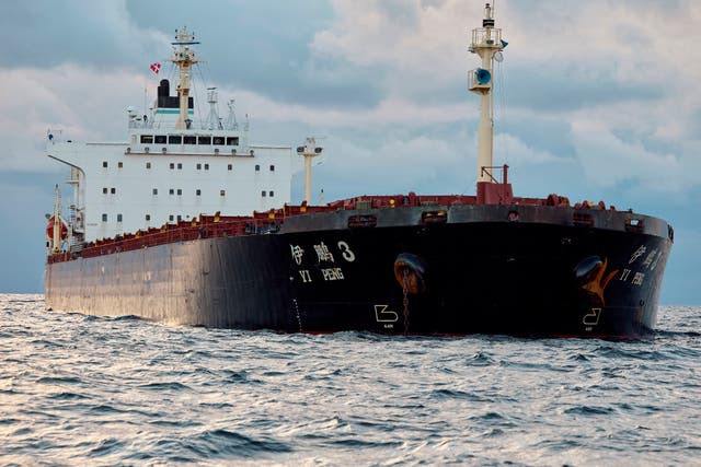 <p>Chinese bulk carrier Yi Peng Three is anchored near the city of Granaa in Jutland, Denmark</p>