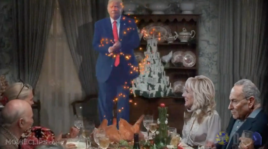 Trump emerges from the dried-out turkey in the spoof video