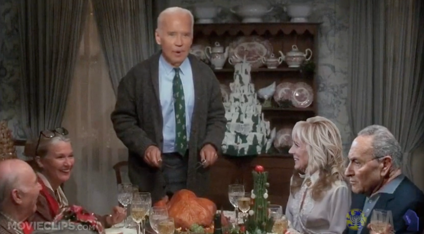 Biden’s head is superimposed onto the body of Chevy Chase, who plays Clark Griswold in the movie