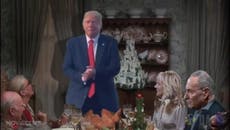 Donald Trump jumps out of Joe Biden’s Thanksgiving turkey in spoof National Lampoon’s Christmas Vacation clip