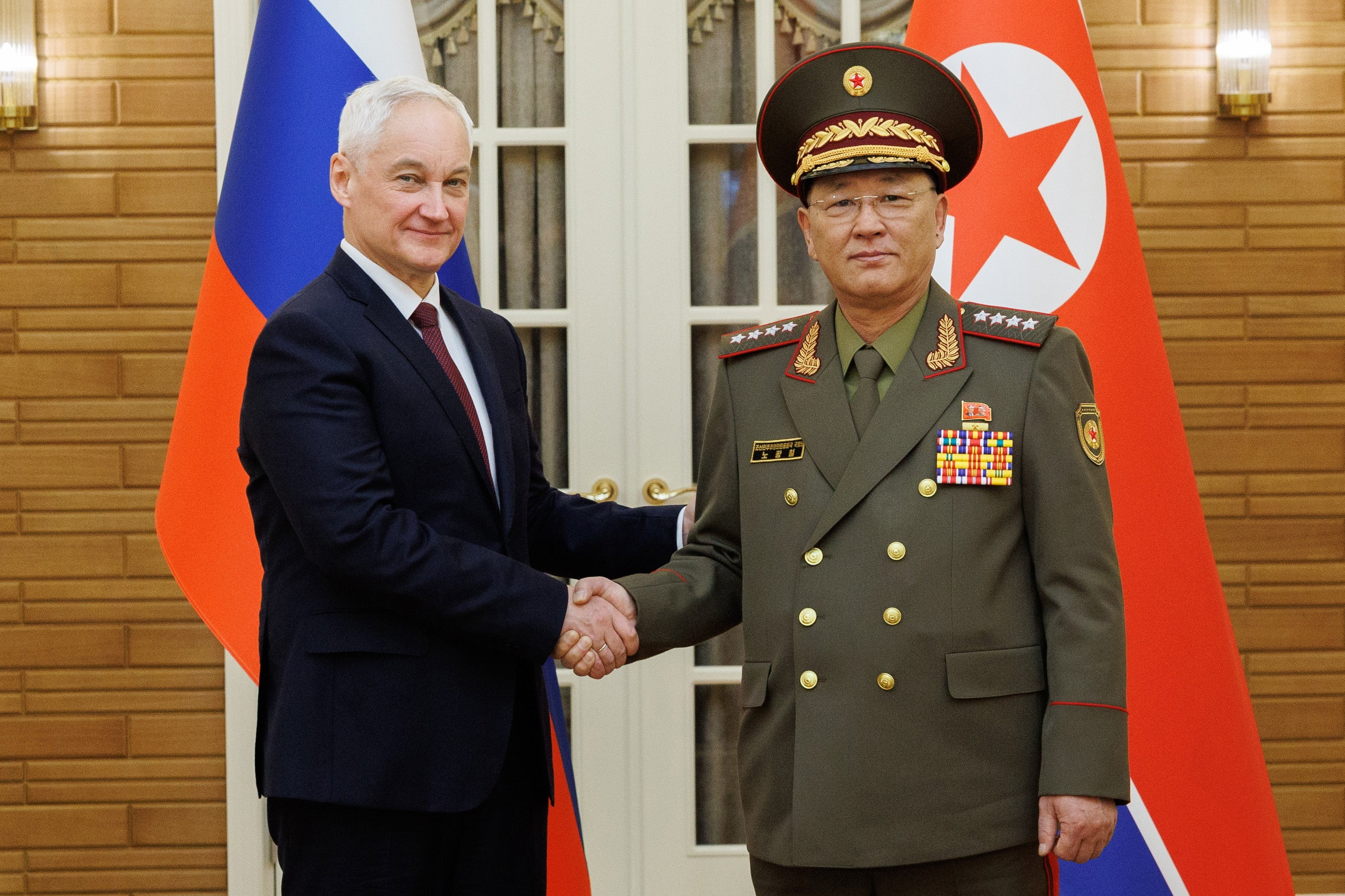 Andrei Belousov with No Kwang-chol during their meeting in Pyongyang