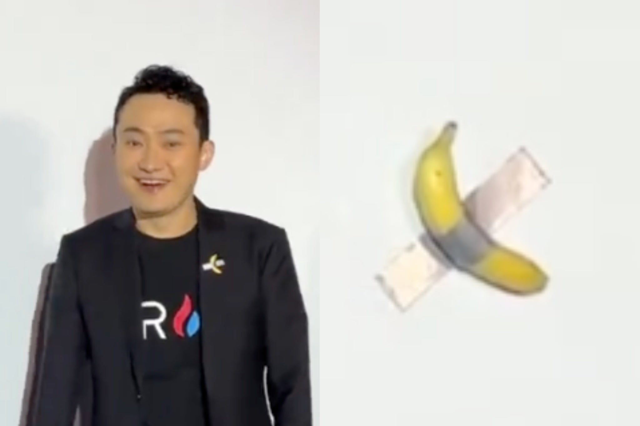 Justin Sun ate the banana art piece at a press conference in Hong Kong