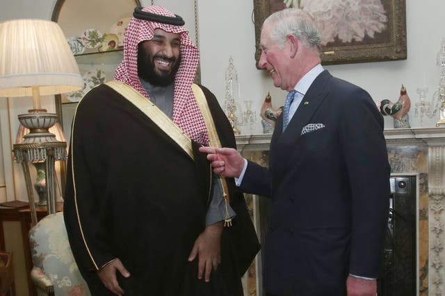 <p>King Charles and Mohammed bin Salman meet at Clarence House in 2018</p>