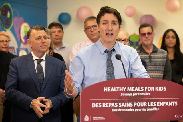 <p>Prime Minister Justin Trudeau speaks at an event in Mount Stewart, P.E.I., Friday, Nov. 29, 2024</p>