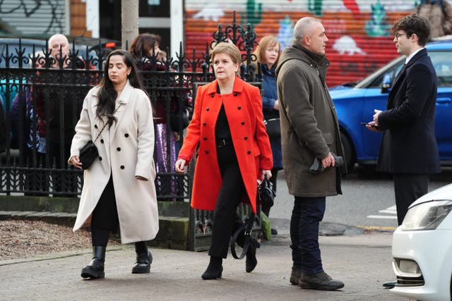 <p>Nicola Sturgeon arrives for Janey Godley’s funeral in Glasgow </p>