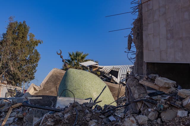 <p>The top of a destroyed mosque in Bint Jbeil, southern Lebanon </p>