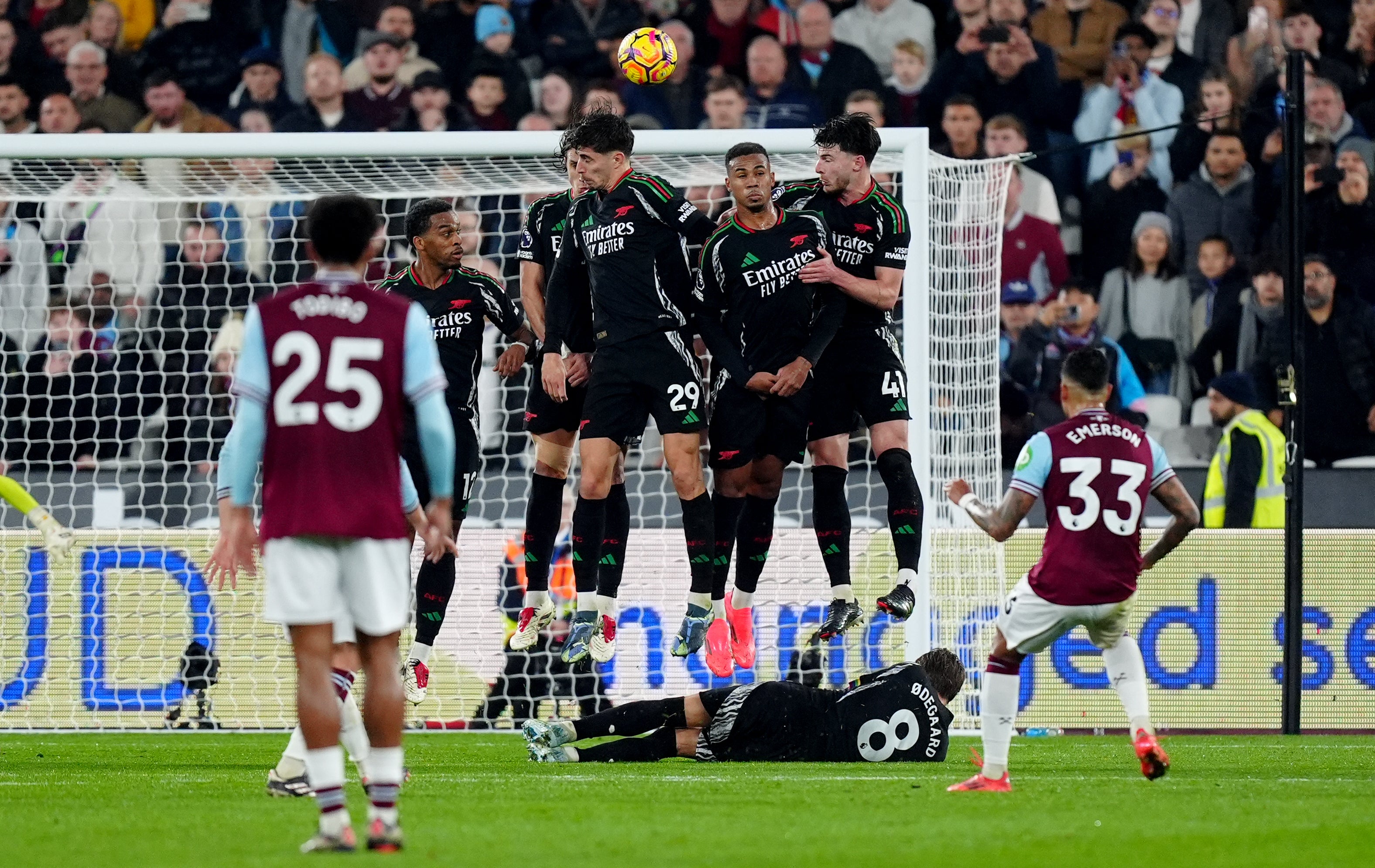 Emerson Palmieri’s brilliant free-kick was probably the pick of the goals (Mike Egerton/PA).