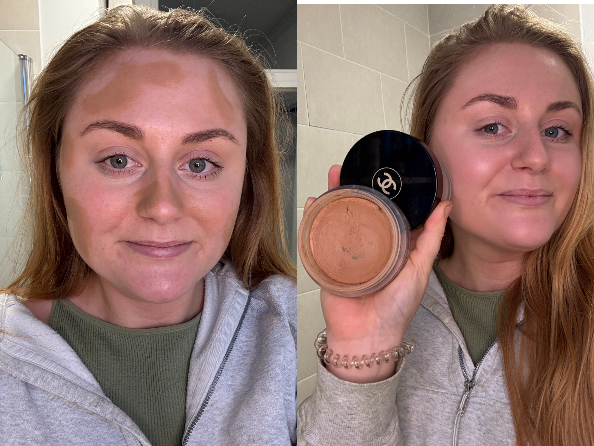 I tested the two bronzers at the same time, with one on each side of my face – left: No7 pro artist cream bronzer, right: Chanel soleil de tan