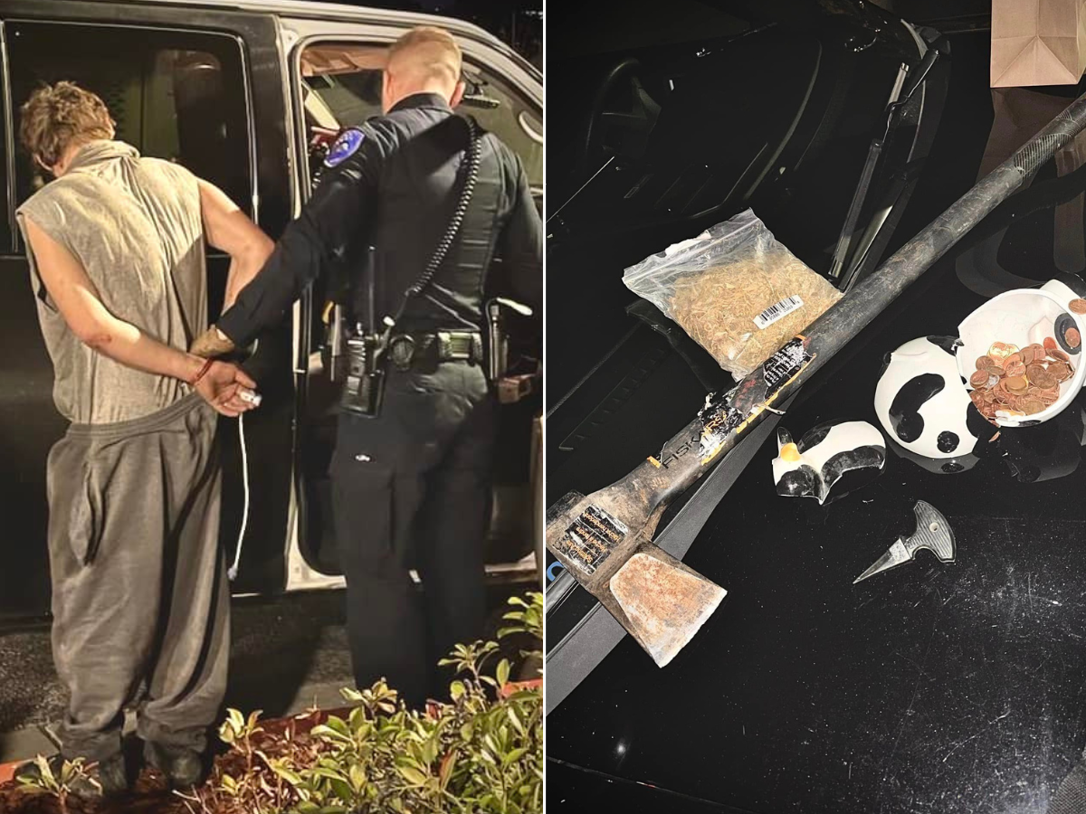 Antioch police shared these pictures of the suspect and the ax in his alleged possession when he was arrested early on Thursday