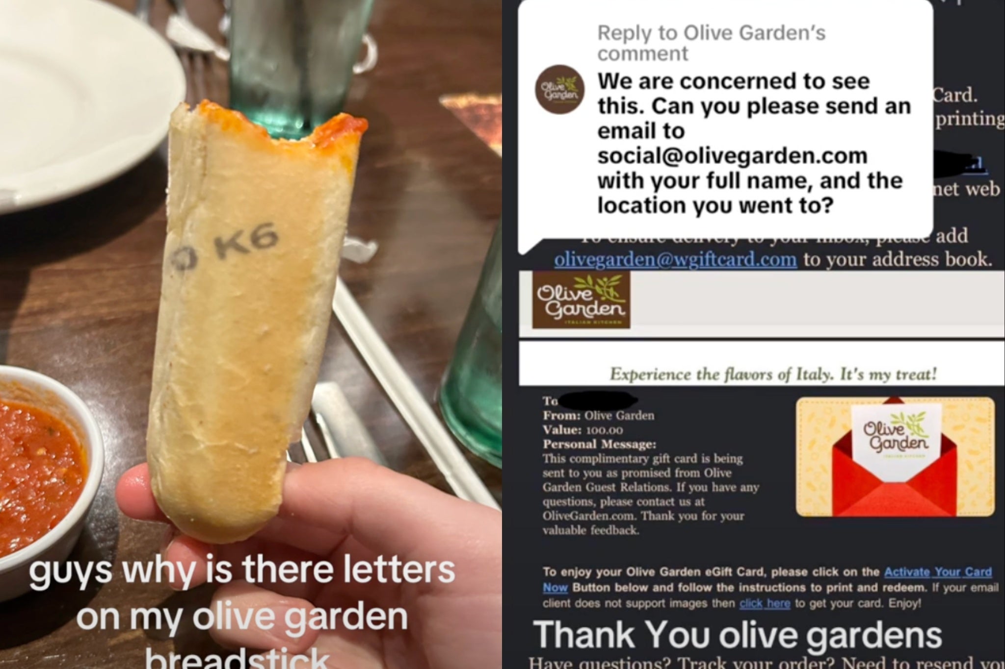 A viral photo shows a serial number on an Olive Garden breadstick prompting social media users to offer explanations