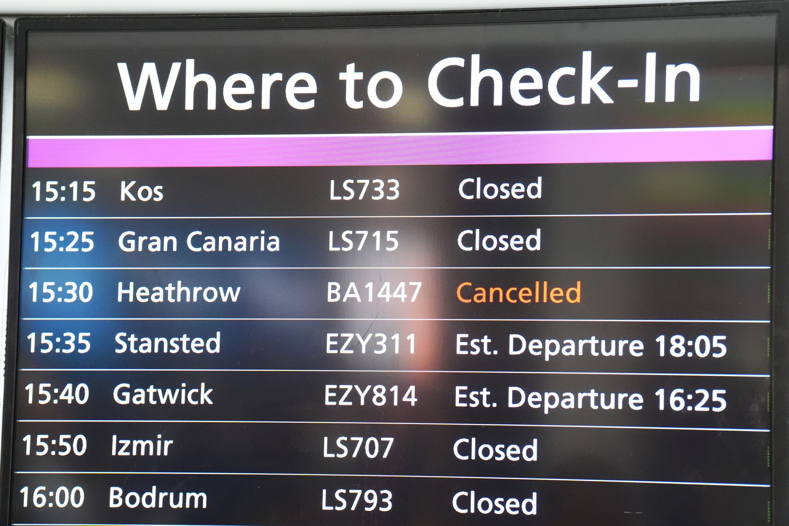 A check-in display at Edinburgh Airport (Andrew Milligan/PA Wire).