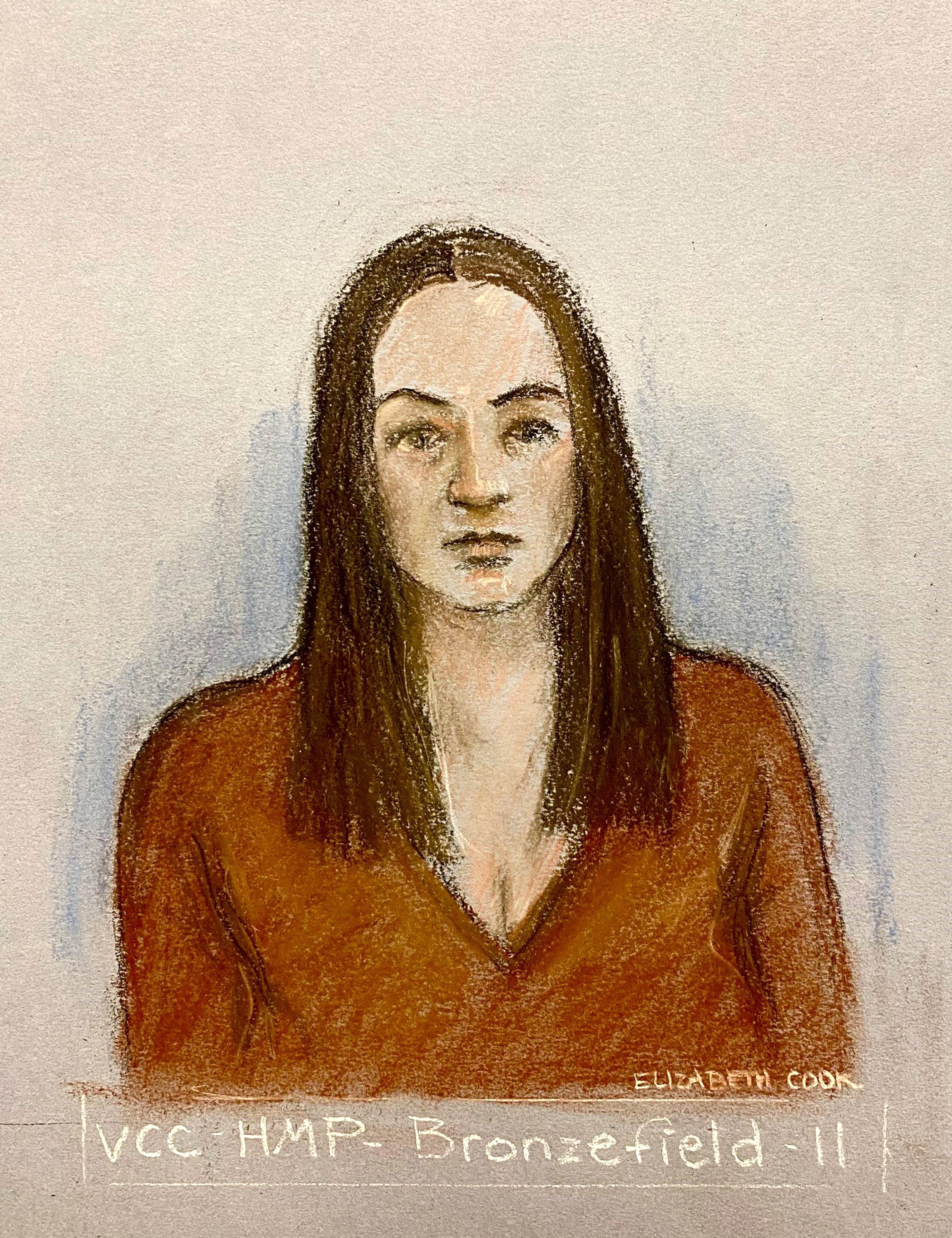 Court artist sketch of Bulgarian national Katrin Ivanova