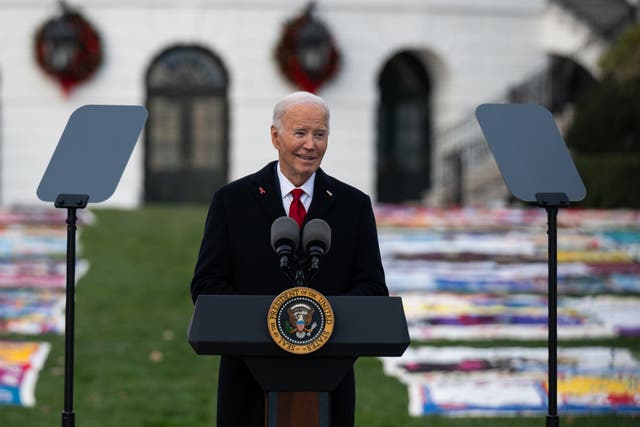 <p>U.S. President Joe Biden delivers remarks at a World AIDS Day event on the South Lawn at the White House on Saturday </p>