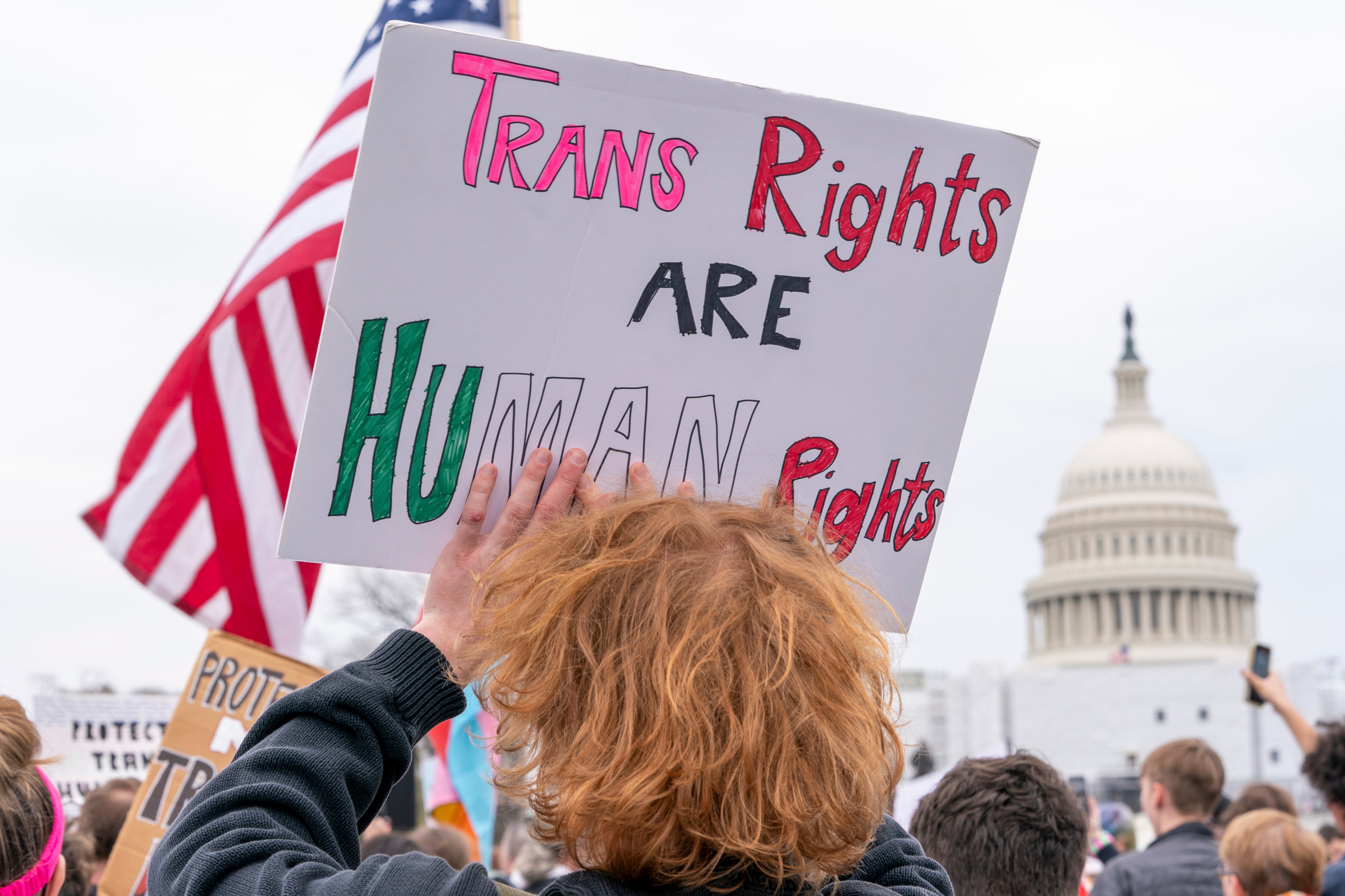 People attend a rally as part of a Transgender Day of Visibility, Friday, March 31, 2023 close to the US Capitol