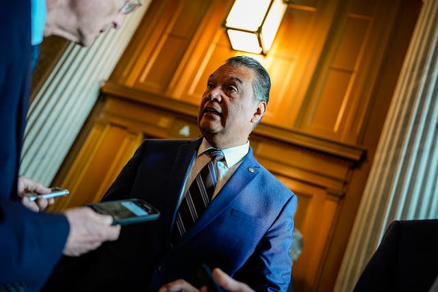 <p>Sen. Alex Padilla (D-CA) arrives for a vote at the U.S. Capitol in Washington, DC, earlier this year </p>